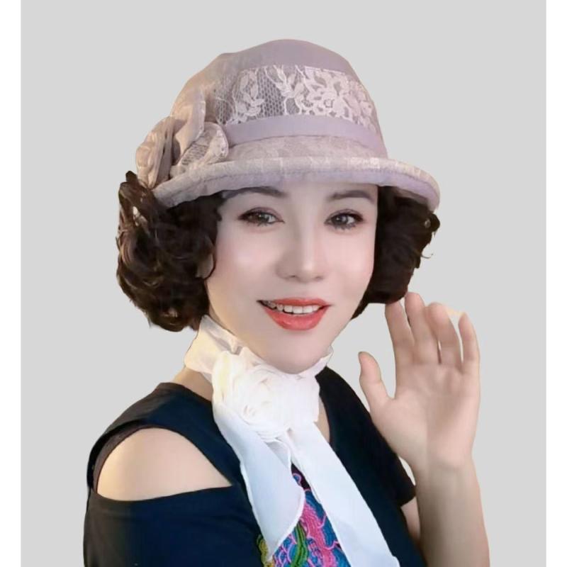 帽子 レディース 麦わら帽子 漁夫帽 バケットハット 小顔効果 折りたたみ エレガント レトロ風 小巻カール フェイクヘア付き 春夏