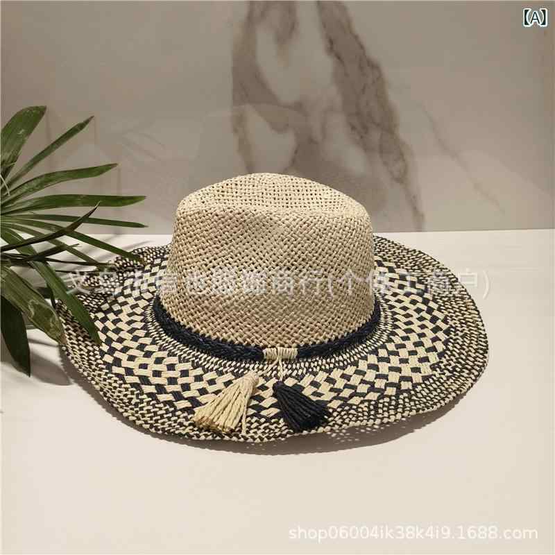 麦わら帽子 レディース 春夏 パナマ帽 手編み 日よけ 紫外線対策 カラフル ジャズ帽 遮光 ハット リゾート 旅行2
