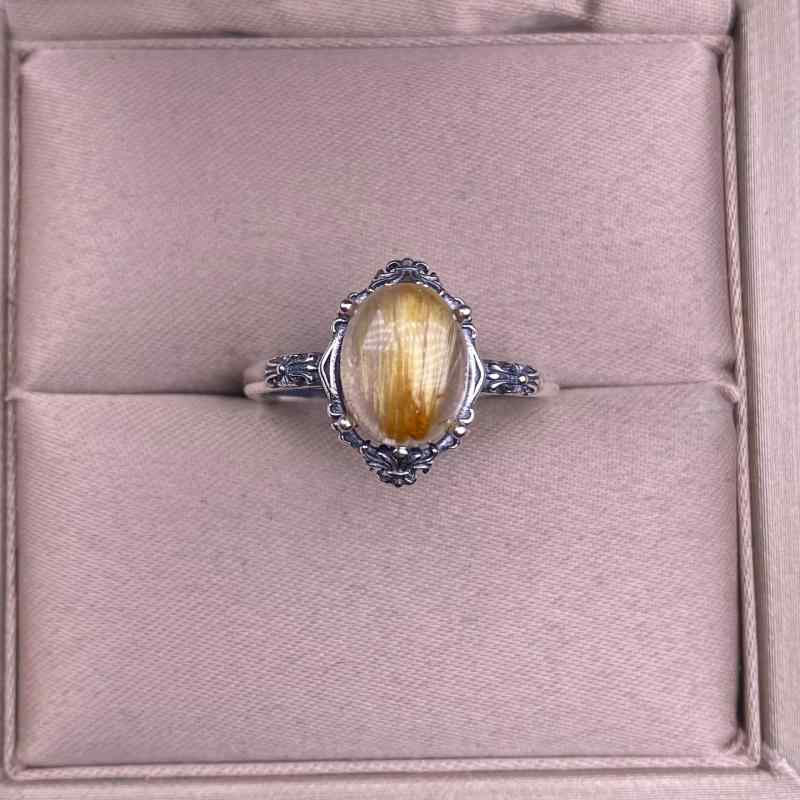 指輪 シルバー925 金針水晶 レトロ シンプル 通勤 ファッション ラッキーアイテム アクセサリー