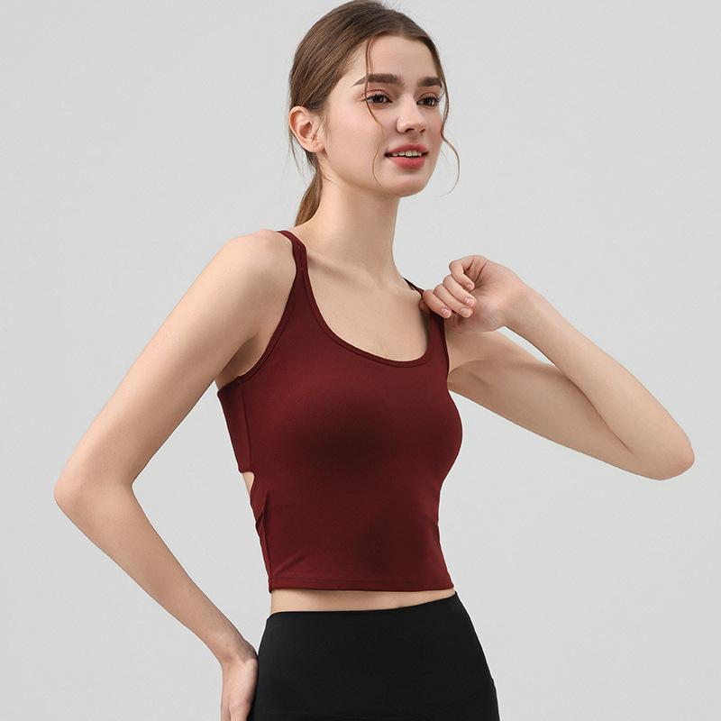 ヨガウェア レディース 夏 ブラトップ付き アウター 美背 スポーツブラ 一体型 へそ出し トップス 接触冷感 伸縮性 普段使い 部屋着