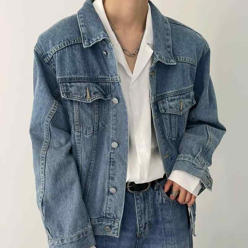 ジャケット メンズ 男性用 ブルゾン Gジャン デニム ウォッシュ加工 レトロ ショート丈 パッド 肩パッド ブルー カジュアル スタイリッシュ 秋冬