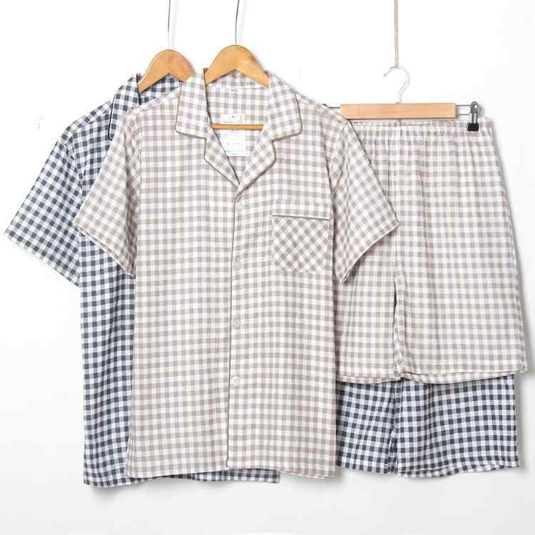 パジャマ メンズ 男性用 夏 半袖 短パン ガーゼ 寝巻き 部屋着 上下セット 格子柄 ルームウェア