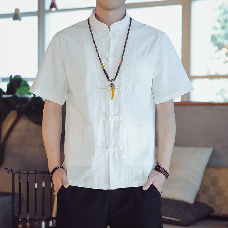 シャツ メンズ 男性用 綿麻シャツ 切り替え アロハシャツ 半袖シャツ トップス 五分袖シャツ 中国風 レトロ 開襟シャツ リネンシャツ 普段使い