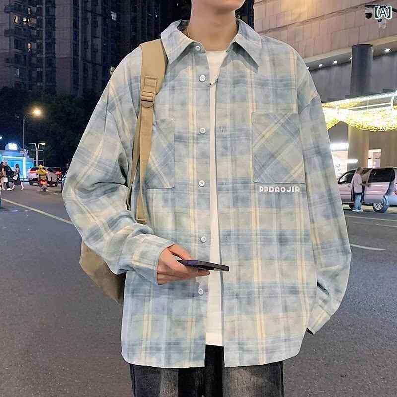 シャツ メンズ 長袖 チェック柄 春秋 港風 ゆったり カーディガン ワーク アウター 日本製 カジュアル