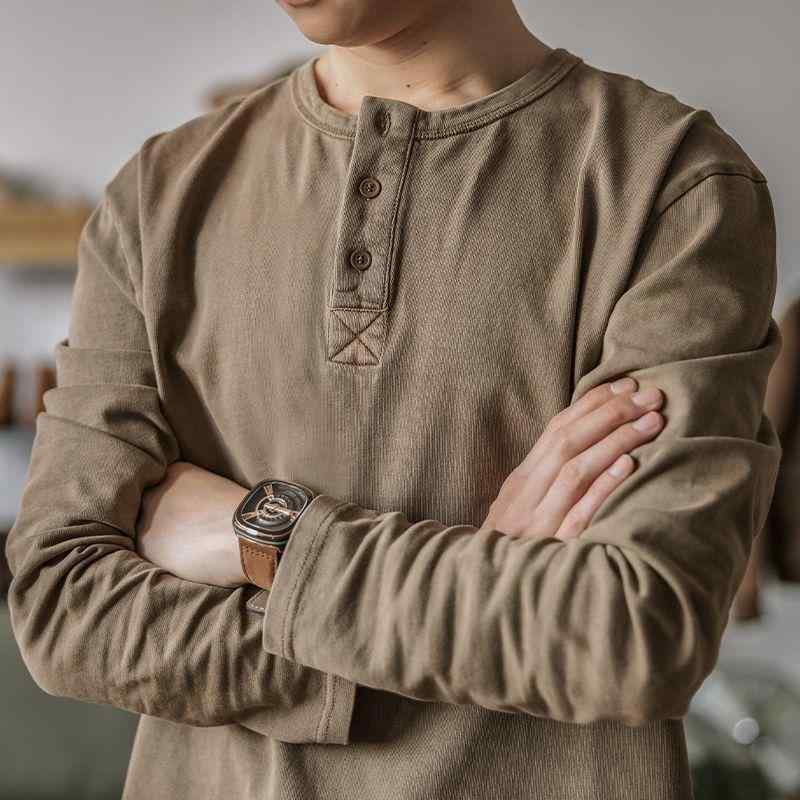 Tシャツ 男性用 春秋物 ビッグシルエット カットソー 長袖 プルオーバー トップス 150kg対応 ヘンリーネック 開襟シャツ カジュアル アメカジ2