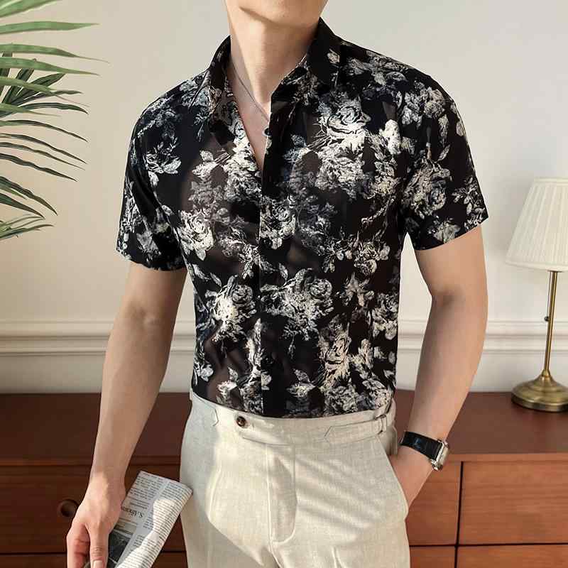 シャツ メンズ 男性用 半袖 シャツ ビジネス カジュアル トップス プリント シャツ