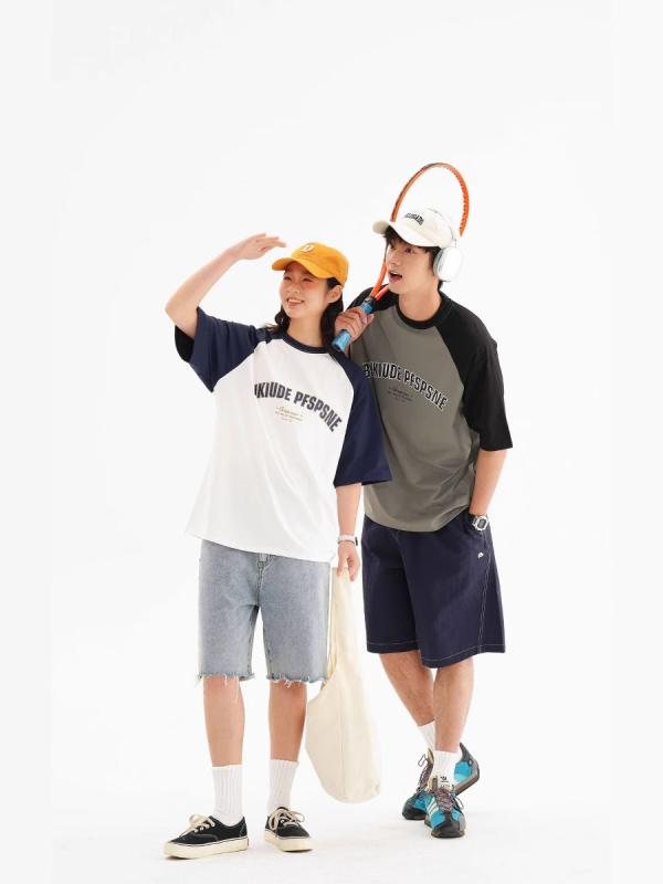 Tシャツ 男性用 レトロ カジュアル 五分袖 スポーツ 接触冷感 吸湿速乾 切り替え プリント