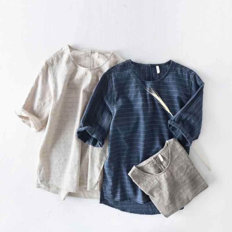 Tシャツ メンズ 男性用 綿麻 ストライプ トップス 薄手 カジュアル 普段使い 部屋着