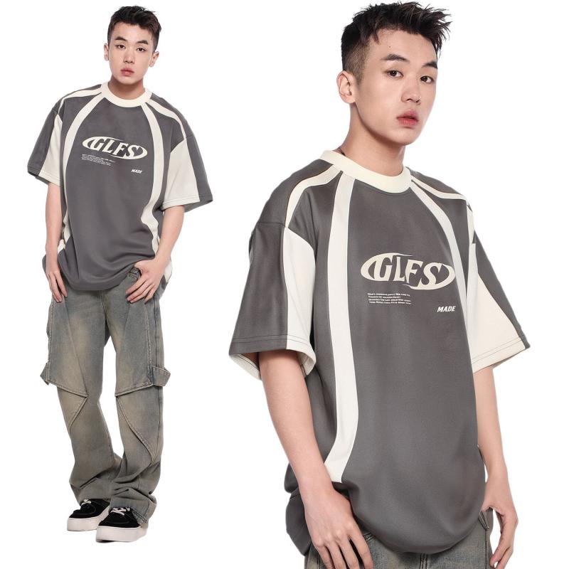 Tシャツ メンズ 男性用 ストリート アルファベット 豪華感 ゆったり 解体 ベルベット 半袖 トップス