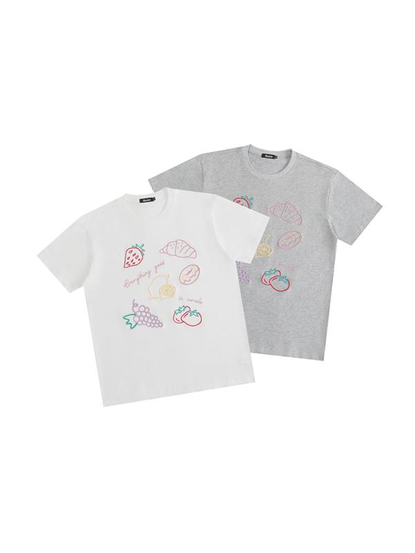 Tシャツ 男性用 半袖 ラウンドネック ゆったり トップス 刺繍 普段使い ペア