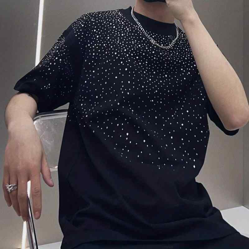 Tシャツ 男性用 半袖 ルーズフィット 星柄 ジルコニア カジュアルスタイル 普段使い 部屋着 トップス カットソー