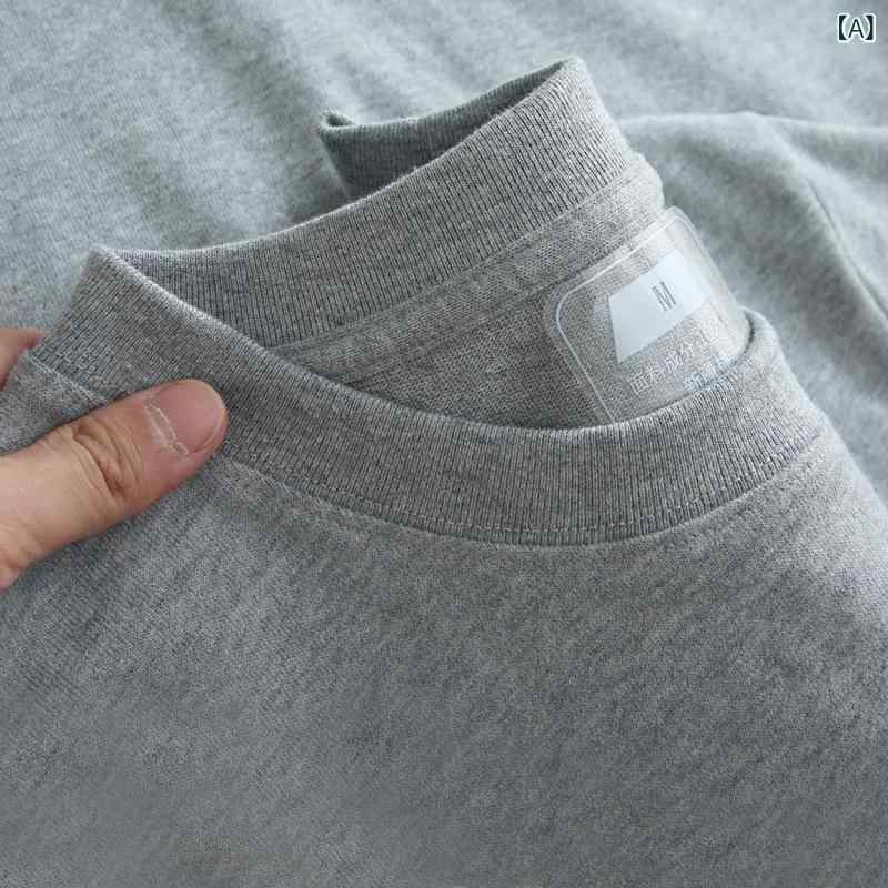 Tシャツ 男性用 高档 重磅 陶瓷 磨毛 綿 長袖 Tシャツ 無地 ラウンドネック 春秋 正肩 打底衫 衛衣