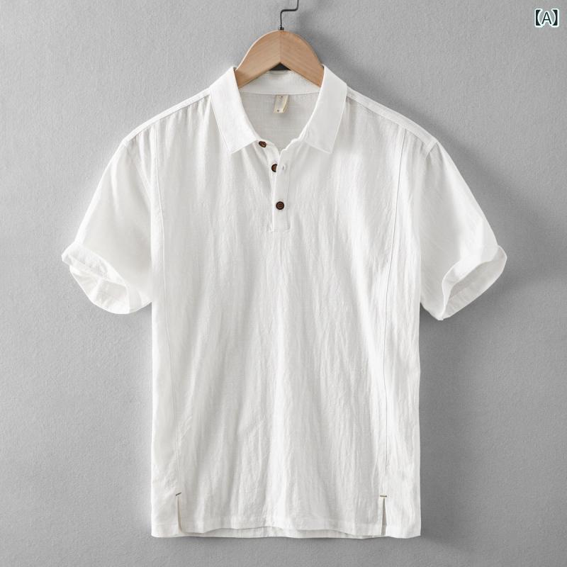 シャツ メンズ 男性用 麻 リネン 半袖 プルオーバーシャツ レトロ 通気性 涼しい ゆったり 洗濯機洗い可 防シワ