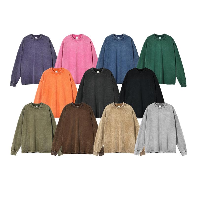 Tシャツ 男性用 長袖 10色展開 秋冬 無地 ろうけつ染め ウォッシュ加工 カットソー トップス カジュアル