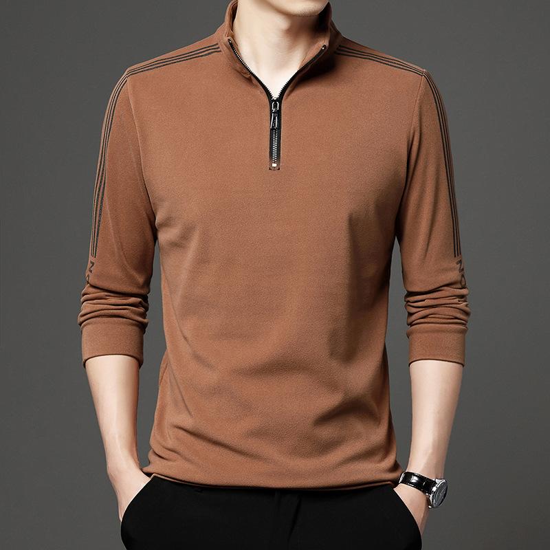 Tシャツ メンズ 男性用 長袖 立襟 ハーフジップ ボーダー柄 プリント 肌触り 百搭