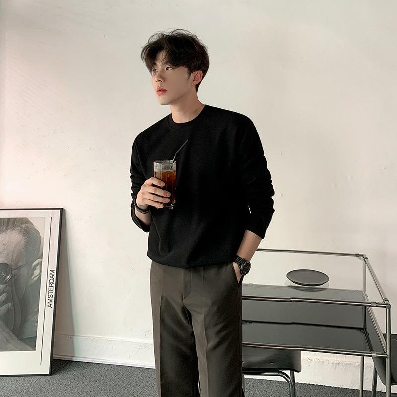 Tシャツ メンズ 男性用 長袖 春秋 韓国 ゆったり 無地 綿 トップス インナーシャツ カットソー｜ソファポテト