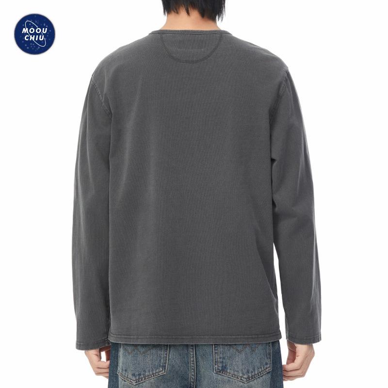 Tシャツ 男性用 ヘンリーネック トップス 長袖 カットソー 330G ヘビーウェイト 厚手 無地 ゆったり アメカジ 普段使い