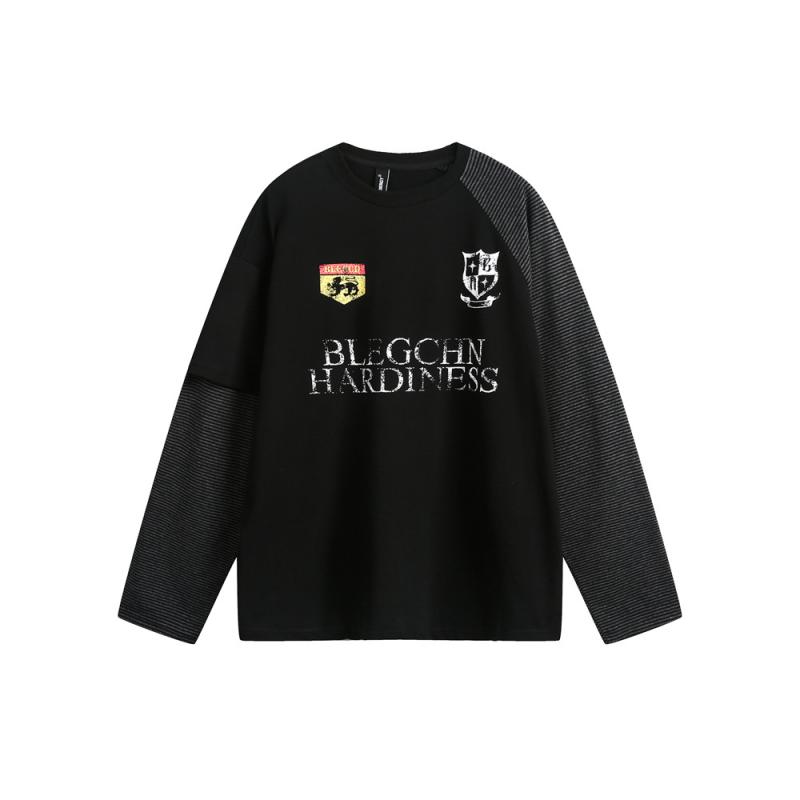Tシャツ 男性用 丸首 ストライプ プリント 長袖 リラックスフィット メンズ トップス カットソー アメカジ 古着風 百搭