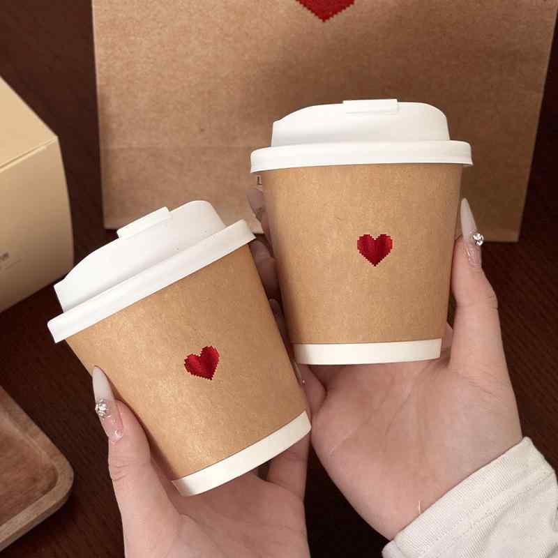 コップ 使い捨てコーヒーカップ 蓋付き ホットドリンク ミルクティー 紙コップ 業務用品 牛皮紙 ゴールド 豪華感 おしゃれ