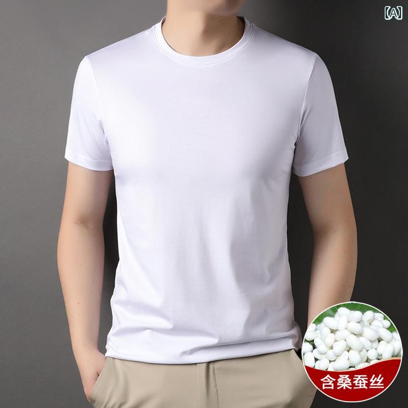 Tシャツ メンズ 男性用 半袖 Tシャツ 接触冷感 混紡 スリムフィット 無地 丸首 トップス クラシック