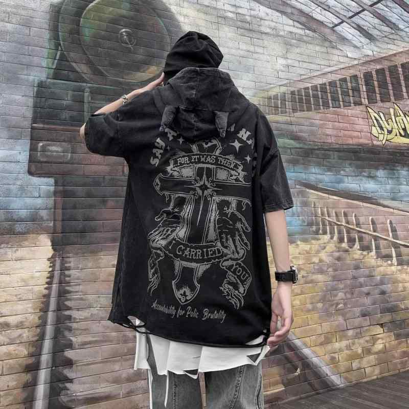 Tシャツ 男性用 トップス ゆったり 半袖 アメカジ ストリート カジュアル 普段使い 黒
