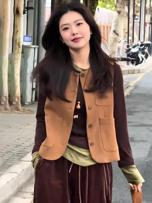 ベスト レディース 春秋 韓国 ノースリーブ アウター 重ね着 おしゃれ かわいい きれいめ レイヤード スタイル