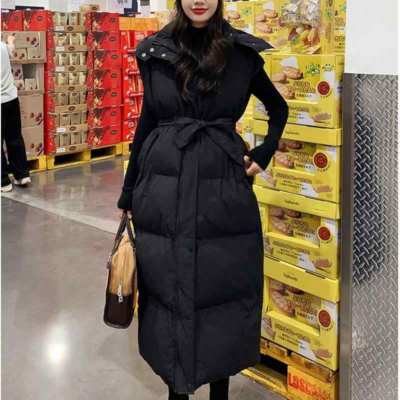 ベスト レディース 秋冬 フード付き ロング丈 ダウン風 中綿 あったか アウター カジュアル 普段使い 防寒着 上着 羽織り2