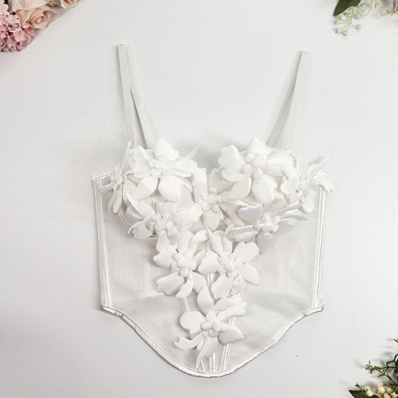 キャミソール レディース 女性用 立体 花柄 網 チュール ネット メッシュ ノースリーブ インナー トップス ビスチェ コルセット セクシー ランジェリー 大人かわいい おしゃれ 重ね着 普段使い