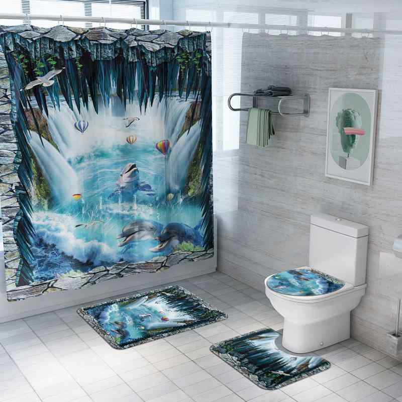 マット 海底 世界 イルカ モチーフ トイレマット バスマット 4点セット 防滑 かわいい おしゃれ2 4,848円