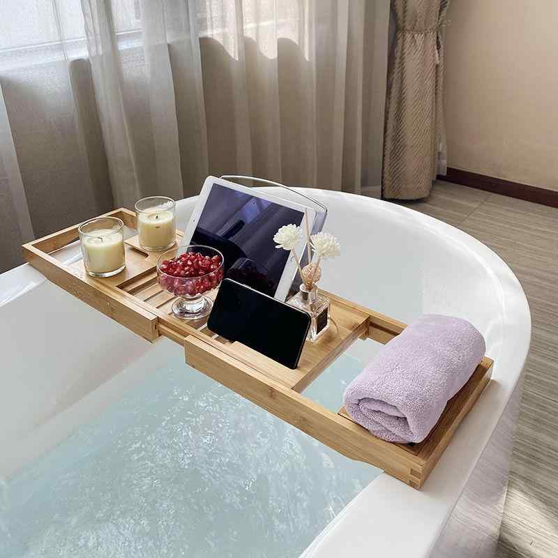 浴槽ラック 収納棚 シャワーラック バスタブラック 伸縮式 バスタブトレー タオル棚 スマホスタンド 多機能