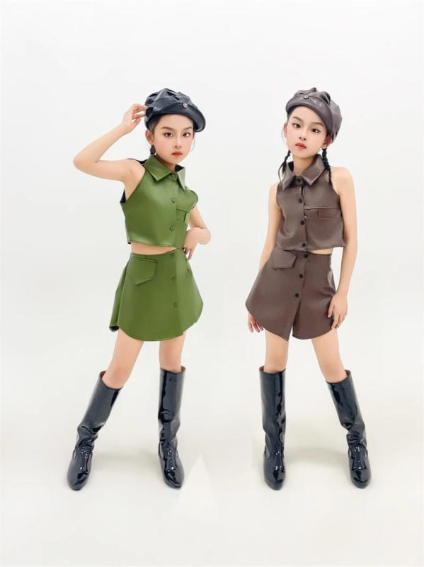 プルオーバー キッズ 赤ちゃん 社交ダンス 御召しもの 走秀 T台 打歌服 PK見せ物 PUなめし革 セットアップ トップス ボトムス 赤銅色 緑であること 張りさける
