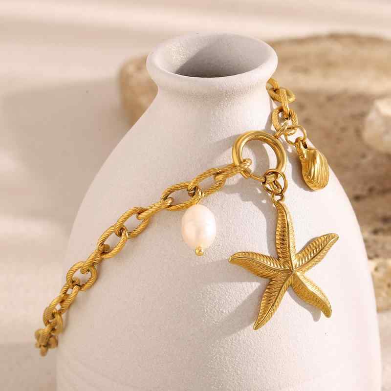 アンクレット レディース 海星 パール ステンレス 電気メッキ加工 18K かわいい おしゃれ アクセサリー 夏 普段使い2
