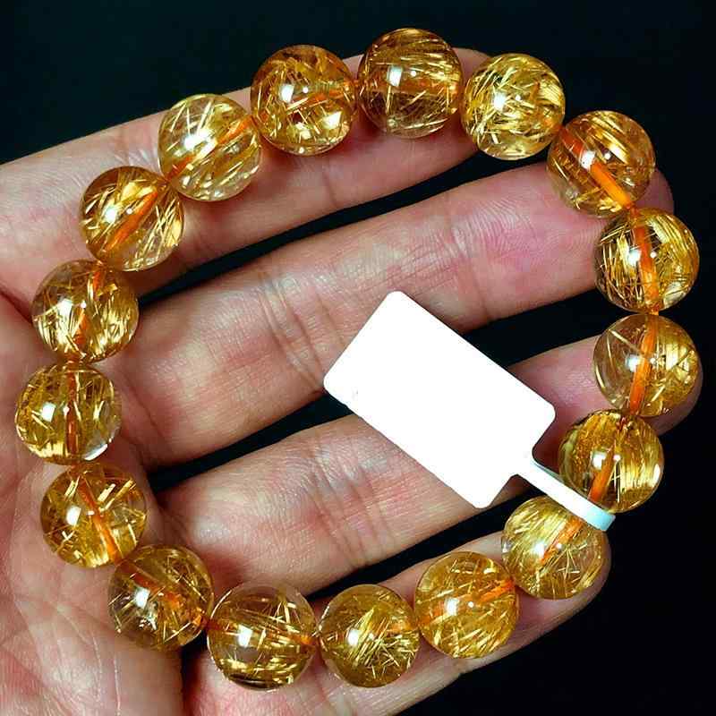 ブレスレット レディース メンズ ブラジル産 金・稻晶 ゴールドルチルクォーツ 石 パワーストーン 黄水晶 夫婦円満 恋人 幸運 開運