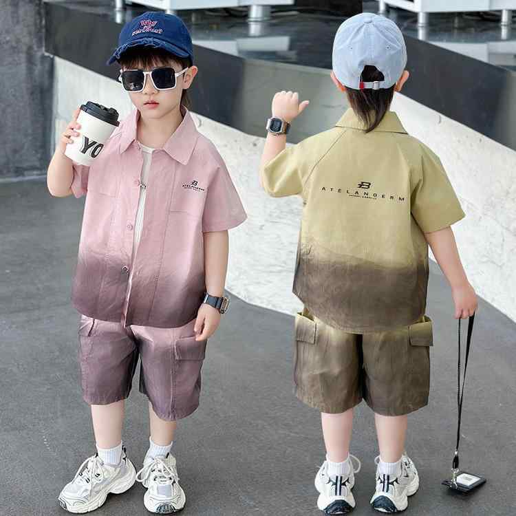 シャツ キッズ 男の子 グラデーション 半袖 シャツ セットアップ 子供服 2点セット おしゃれ かっこいい かわいい トップス パンツ 上下セット