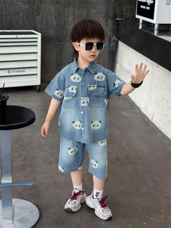 シャツ キッズ 子供 半袖シャツ デニム カジュアル 春夏 薄手 男の子 上下セット 2点セット