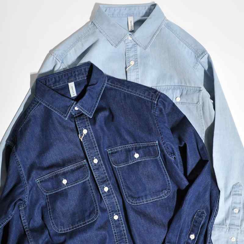 シャツ メンズ 男性用 デニムシャツ ワークシャツ ウォッシュ加工 ライトブルー 長袖 トップス カジュアル ワークスタイル ゆったり
