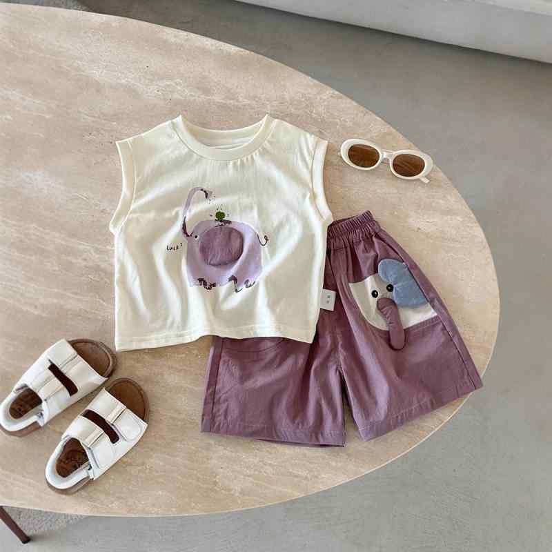 ベビー服 上下セット 子供服 男の子 タンクトップ パンツ A類 カットソー 普段着 かわいい