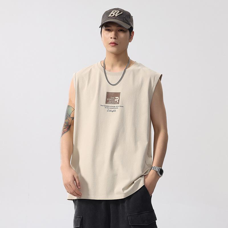 Tシャツ メンズ 男性用 ノースリーブ 半袖 ラウンドネック プリント スポーツ 運動 普段使い 吸汗性 ワイドショルダー