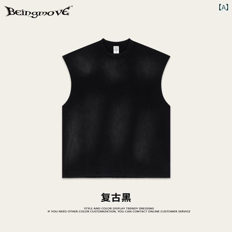 タンクトップ メンズ 男性用 ウォッシュ加工 ダメージ加工 ノースリーブ Tシャツ トップス グラデーション アメカジ ストリート 春夏2
