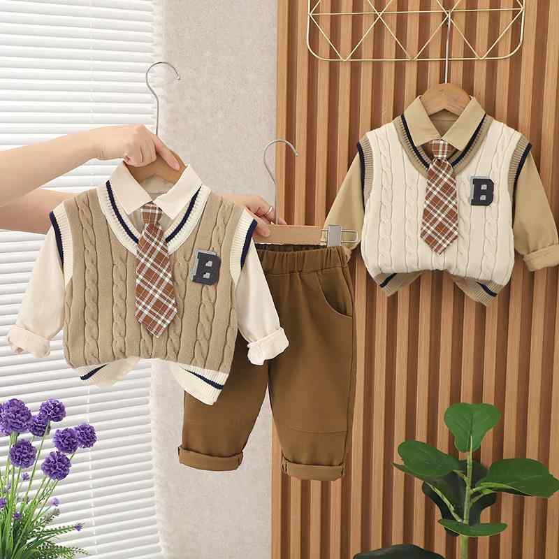 子供服 秋冬 ニット 3点セット（セーター.トップス.パンツ） 男の子 1歳 2歳 3歳 4歳 カジュアル
