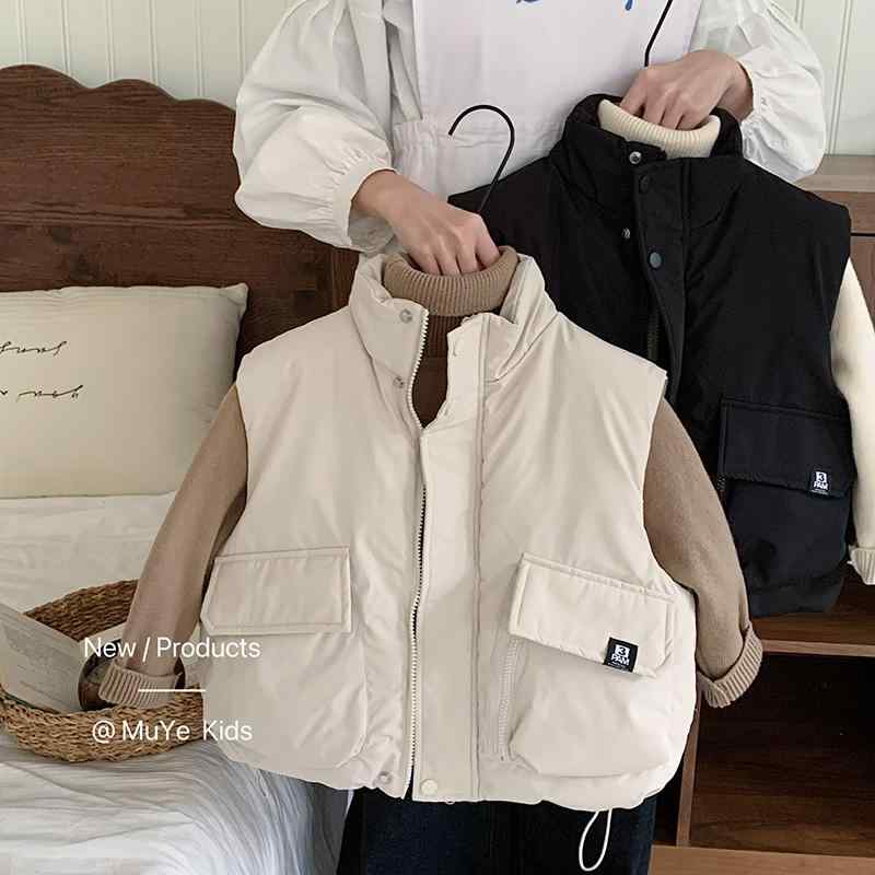 子供服 男の子 中綿ベスト 韓国 厚手 防寒 アウター キッズ 合わせやすい 綿服