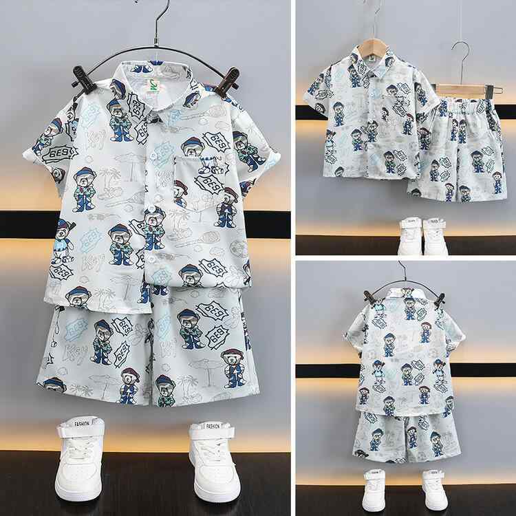 シャツ キッズ 男の子 半袖 セットアップ 子供服 夏 ビーチ リゾート バケーション アロハシャツ クール