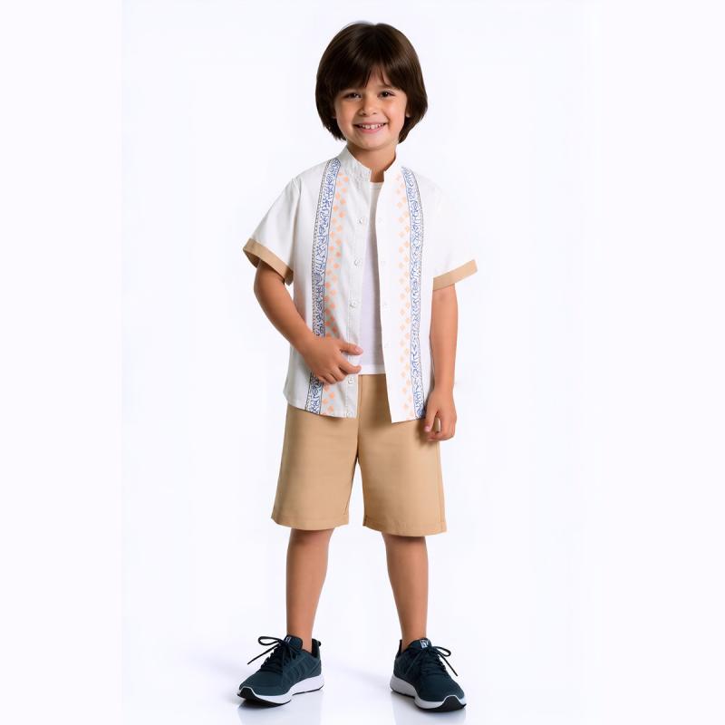 シャツ 子供服 男の子 半袖シャツ ショートパンツ セットアップ 民族風プリント トップス
