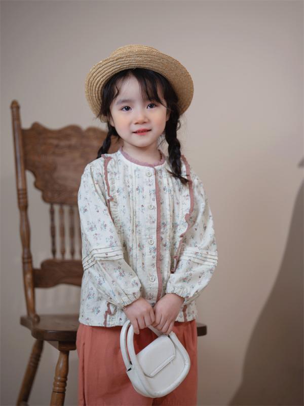 シャツ キッズ 女の子 長袖 チュニック 春秋 かわいい 小花柄 韓国 ベビー服 トップス 森ガール