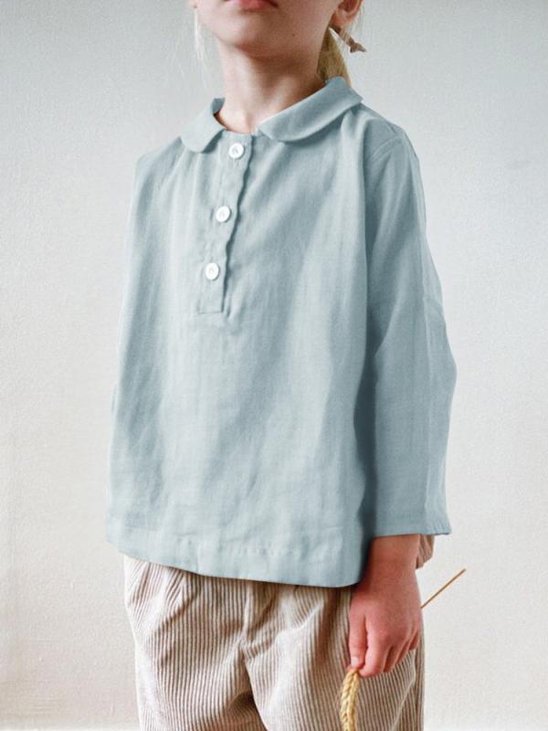 シャツ キッズ 子供服 春秋 森ガール 麻 綿 長袖 ブラウス 男女兼用 ベビー服 亜麻 襟付き トップス かわいい