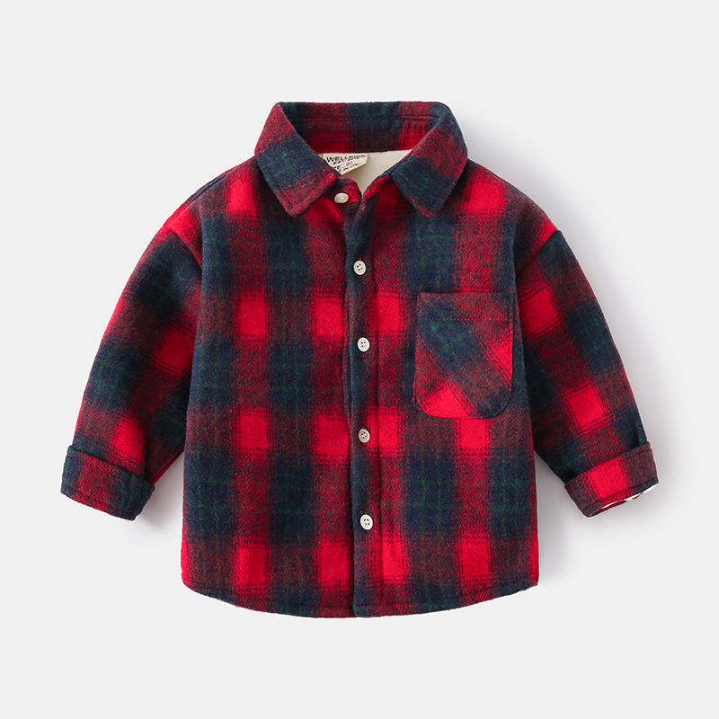 シャツ キッズ 男の子 裏起毛 襟付き カジュアル チェック ポケット 無地 ボタン 子供服 トップス 秋冬