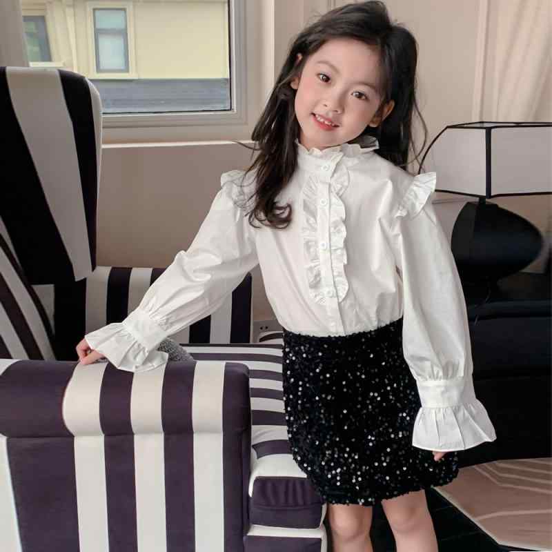 シャツ キッズ 子供 女の子 フリル 花柄 白 ブラウス 春 トップス かわいい 長袖2