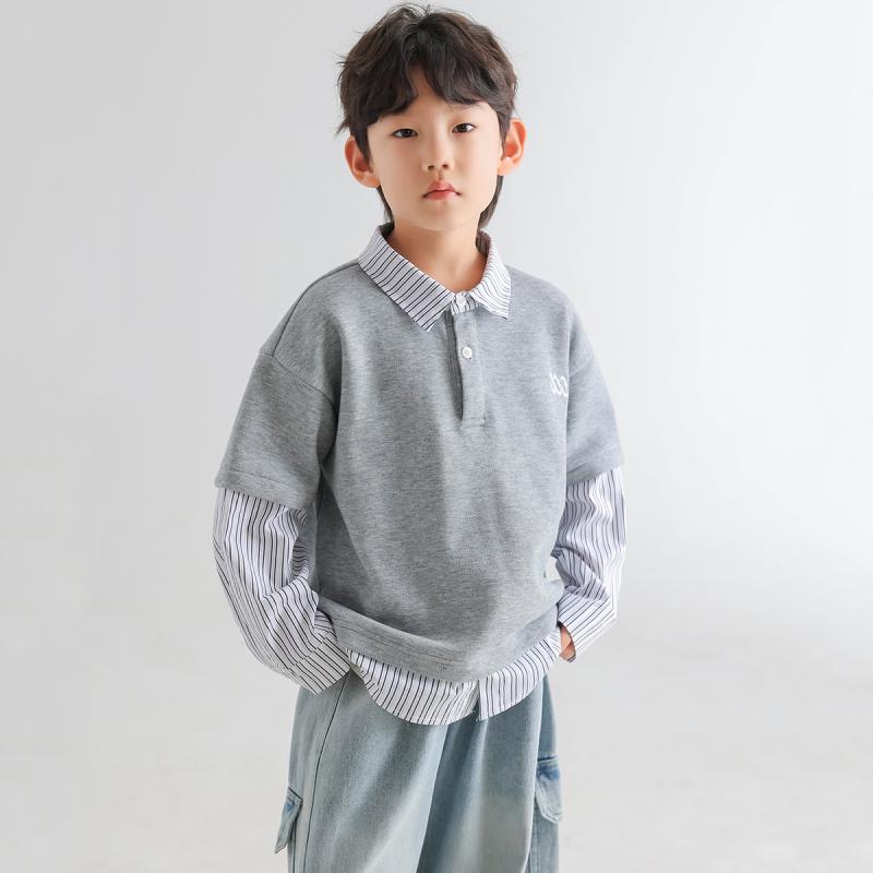 シャツ キッズ 男の子 子供服 秋冬 秋服 個性的 フェイクレイヤード トップス カットソー 長袖シャツ