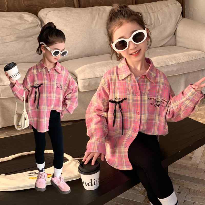 シャツ キッズ 子供 チェック柄 春秋 かわいい 蝶結び トップス