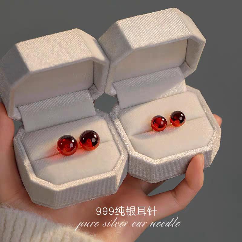 ピアス レディース シルバー925 レッドガーネット レトロ 大ぶり ドロップ 揺れる 高級感 イヤリング ファッション アクセサリー 気質